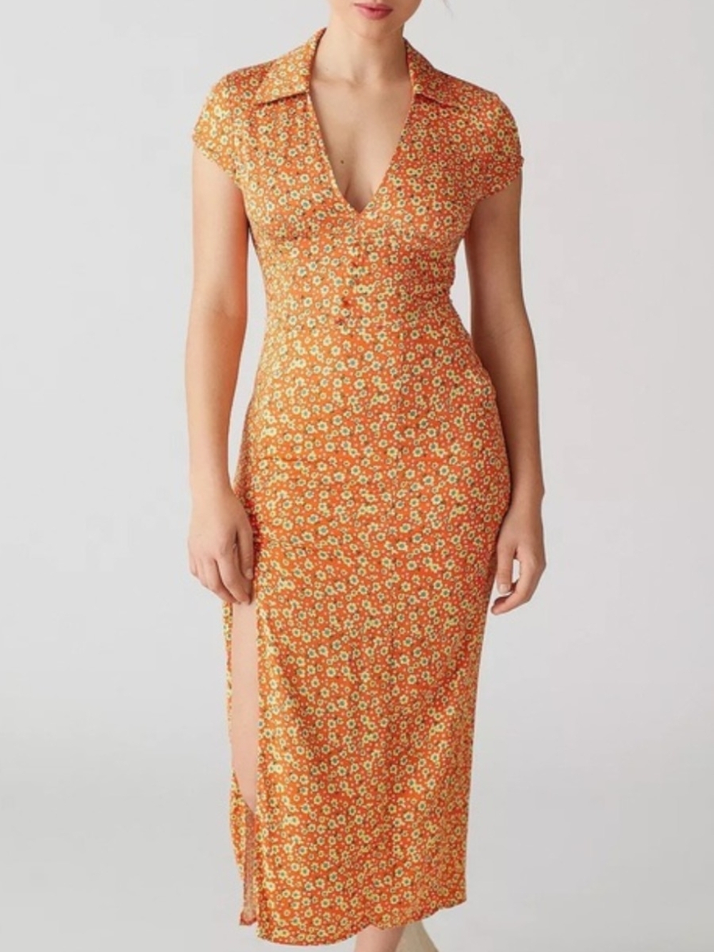 Urban Outfitters Orange Floral  Midi Dress Retro